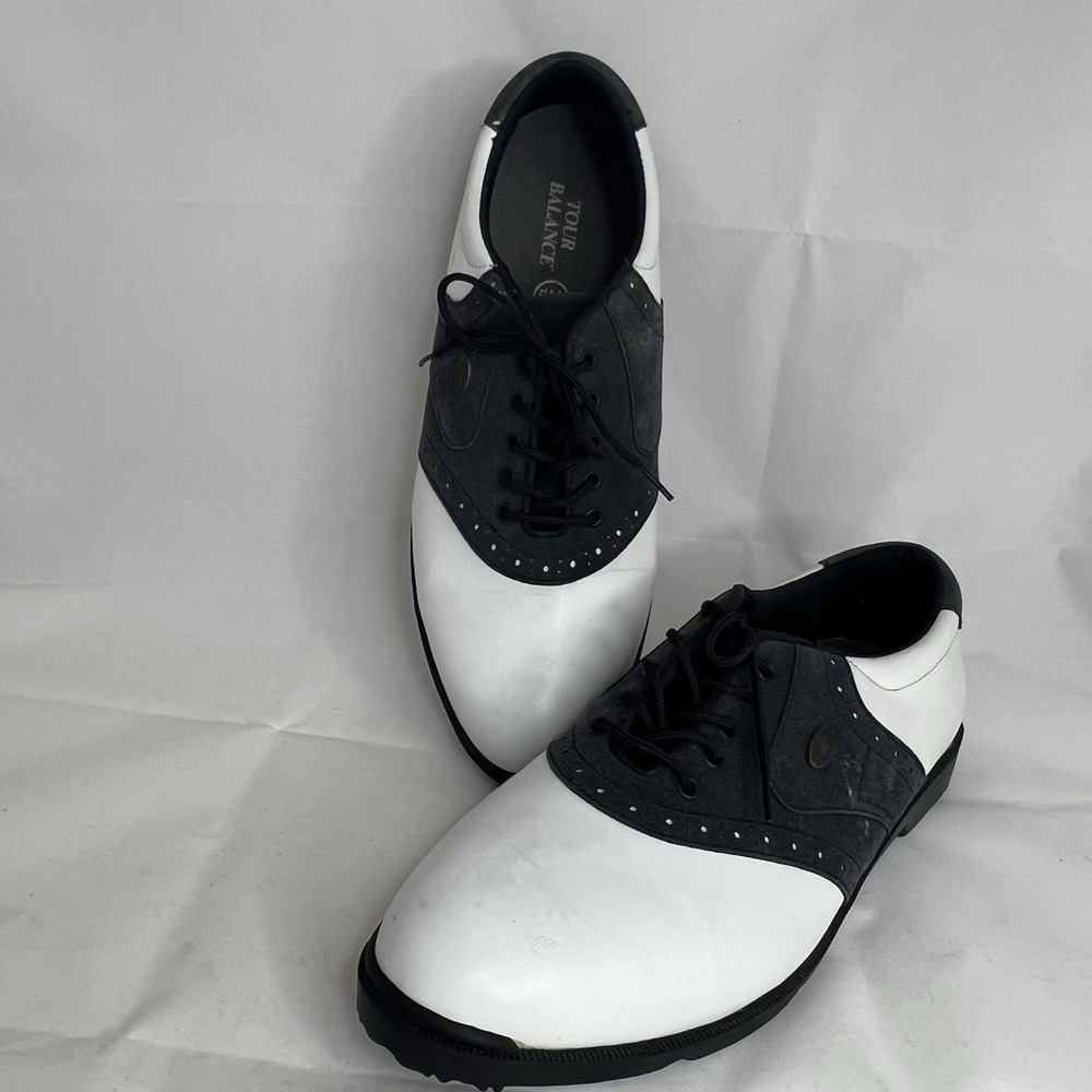 Tour‎ Balance Golf Shoes Mens 11.5 Black White Saddle Soft Spike Classic Golf